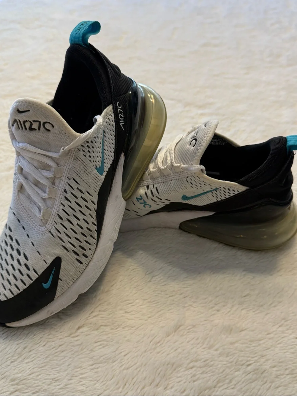 Nike Air Max 270 White Black Teal Athletic Sneakers